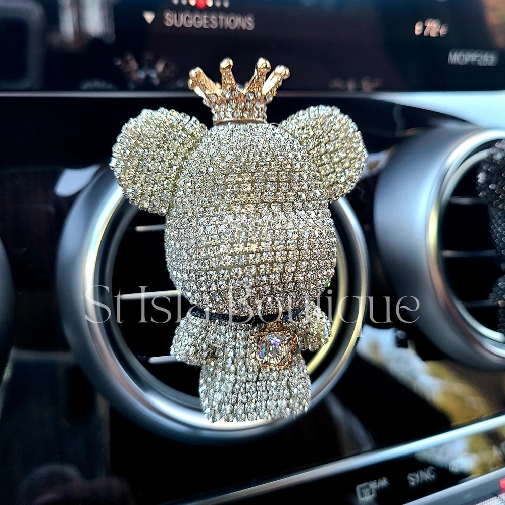 Handmade Crystal Teddy Bear Car Air Freshener, Crystal Air Vent, Bling Bling